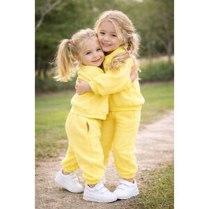 Kids Fleece-Lined Butter Yellow Thick Sweatshirt Sweatpants 12-18M 100% Cotton